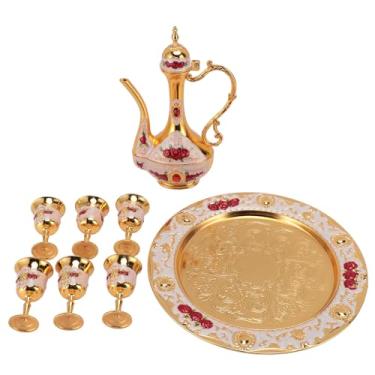 Imagem de Conjunto De Pote De Café Turco Vintage Elegante Liga De Zinco Conjunto De Chá Turco À Prova De Rustproof Para Festa Em Casa Casamento 6 Copos 1 Pote 1 Bandeja (Gold branco vermelho)