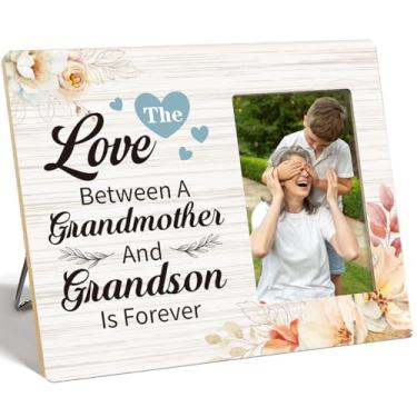 Imagem de OTINGQD Porta-retrato para avó, presente para avó do neto, presente de Natal, aniversário e dia das mães para avó, porta-retrato de madeira The Love Between a Grandma and Grandson Is Forever