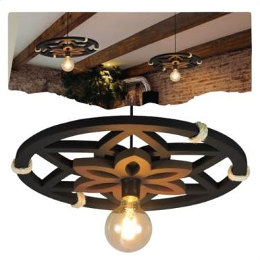 Imagem de Luminária Mandala MDF Bocais E27 | Iluminação Decorativa Artesanal Zen para Salas, Estúdios de Yoga, Varandas e Espaços Gourmet (Pequena)
