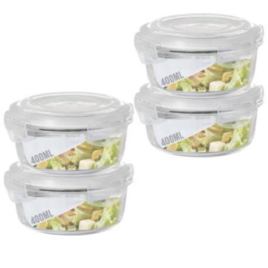 Imagem de 4 Potes Vidro 400ML Microondas Alimento Rodondo Hermetico - QUALITY HO
