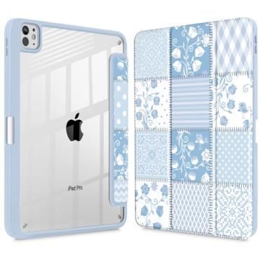 Imagem de Tuiklol Capa para iPad Pro de 11 polegadas (M4) 2024 5ª geração, porta-lápis embutido com proteção traseira transparente, suporte de três dobras, hibernar/despertar automático. Modelo: A2836/A2837