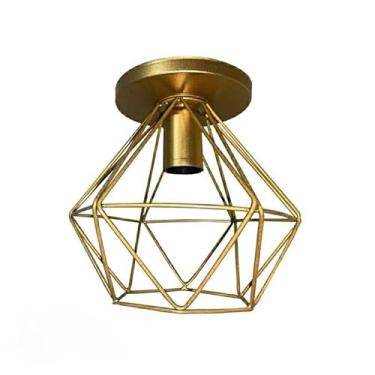 Imagem de Lustre ou Plafon em Formato de Diamante com Estrutura Aramada - Peça em Metal para Decoração (Dourado,M)