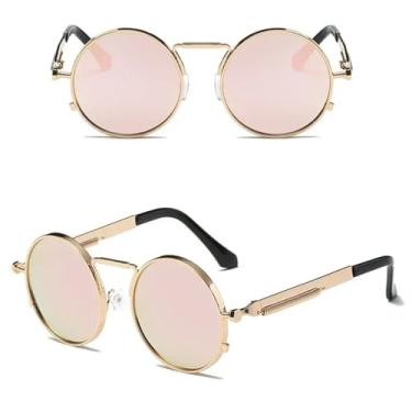 Imagem de HCPIHF Óculos estilo punk vintage masculino retrô redondo armação de metal feminino moda uv400 (rosa)