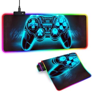 Imagem de Sbarklo Mouse pad para jogos XL LED com 14 modos de luz - Mouse pad Gamer iluminado, 80 x 30 cm antiderrapante estilo gamepad RGB grande gamer mousepad, preto longo brilhante acessórios de jogos para
