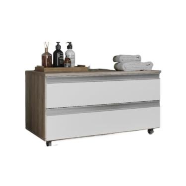 Imagem de Gabinete Banheiro JOIA 80CM 02 GAVETAS com Rodinhas(Madeirado/Branco)