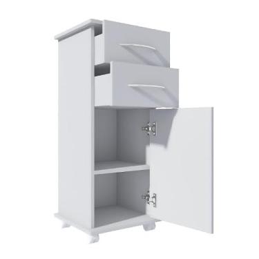 Imagem de Armário Banheiro Branco com 2 Gavetas e Rodinhas, Sem Cuba