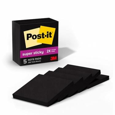 Imagem de Post-it Notas super adesivas, 7,6 cm x 7,6 cm, 5 blocos, 2X The Sticking Power, preto, reciclável (654-5SSSC)