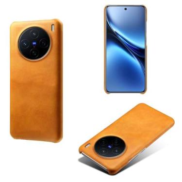 Imagem de Capa para vivo X200 5G,Proteção contra quedas,Casca de volta de cor sólida simples,Design de couro de imitação de plástico-Orange