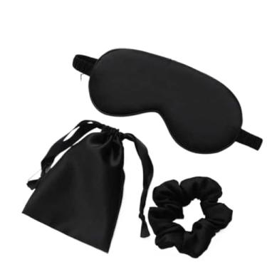 Imagem de KIT Máscara de Olho Macia de Seda Máscara de dormir Dupla Face Ideal Para Viagem Unisex - KIT(1,Preta + PROTETOR AURICULAR)