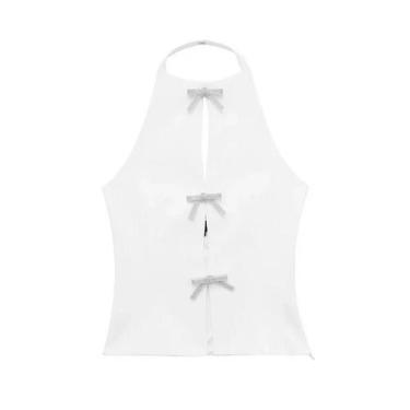 Imagem de Top Halter Feminino Sem Costas Com Laço E Zíper Lateral Verão 2024 Sex