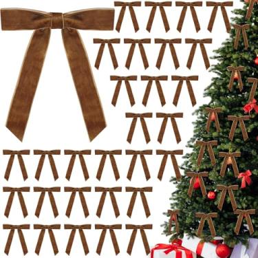 Imagem de 30 peças de laço de guirlanda de veludo de Natal, laços de fita de veludo vintage de 12 x 18 cm, laços de presente rústicos artesanais para decoração interna e externa, guirlanda de Natal, artesanato