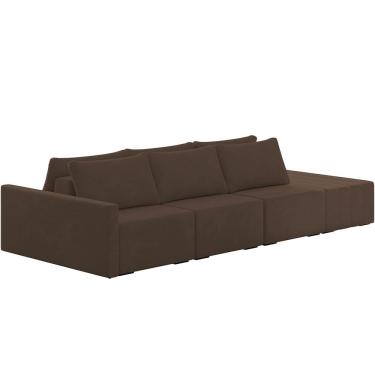 Imagem de Sofá Ilha Modular Para Sala 312cm com Puff Dublin K01 Veludo Marrom - Lyam Decor