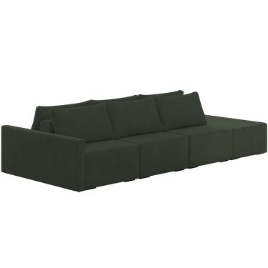 Imagem de Sofá Ilha Modular Para Sala 342cm com Puff Dublin K01 Veludo Verde - Lyam Decor
