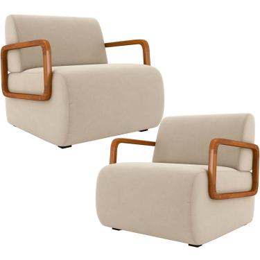 Imagem de Kit 02 Poltronas Decorativa Orgânica Bruxelas K01 Veludo Bege - Lyam Decor