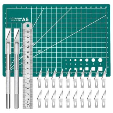Imagem de Kit de facas artesanais de precisão com 2 facas Exacto e 20 peças de lâminas Exacto para corte de arte DIY, passatempo, scrapbook, estêncil (verde)