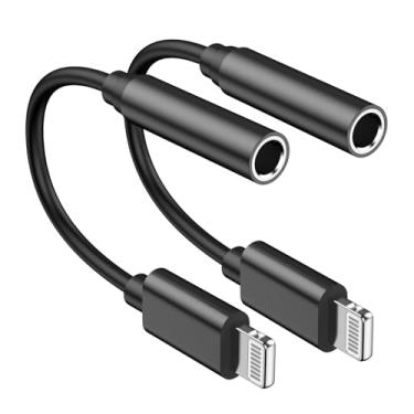 Imagem de [Certificado Apple MFi] Pacote com 2 adaptadores de fone de ouvido para iPhone 3,5 mm, Lightning para fones de ouvido de 3,5 mm, adaptador de cabo auxiliar de dongle, conversor de acessórios