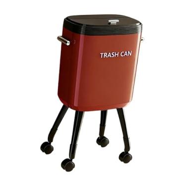 Imagem de Bothyi Lata de lixo com pernas antidobráveis, grande capacidade de 15L, balde de papel criativo com tampa selada para banheiro, escritório, banheiro, quarto, Vermelho com Caster