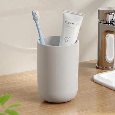 Imagem de MOPMS Copo de escova de dentes 380 ml, copo reutilizável inquebrável, 1 peça, porta-escovas de dentes de plástico antiderrapante para banheiro, cinza