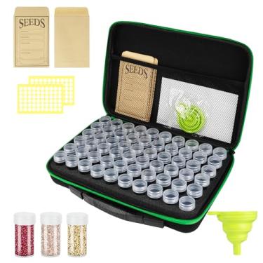 Imagem de LVKAYCE Organizador de armazenamento de sementes com 60 compartimentos com 10 envelopes, pacote de sementes de jardim com adesivos de etiqueta, bolsa com zíper para flores, plantas e vegetais