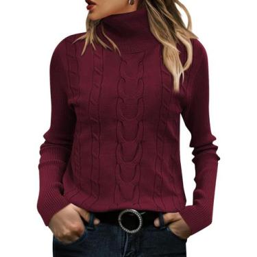 Imagem de Suéter QACOHU de gola alta Knit Chunky Warm 2024 Fall Wine XXL
