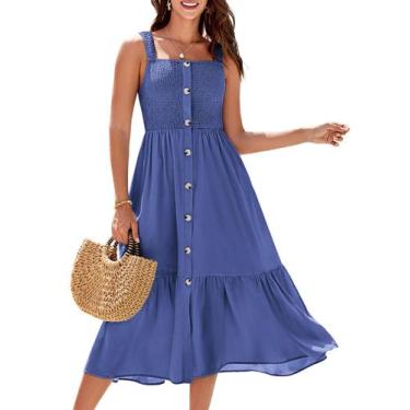 Imagem de Vestido GRACE KARIN Summer Boho com alça espaguete azul maternidade