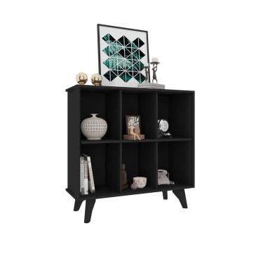 Imagem de Aparador Organizador RV Móveis Panamá com nicho e prateleiras pés estilo retro Preto