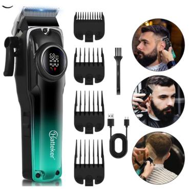 Imagem de Maquina Cortar Cabelo sem Fio 7000RPM Hatteker 4 Pentes Green Lux