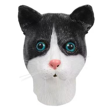 Imagem de Máscara Látex Gato Frajola Preto Branco Olho Azul Halloween - MHR