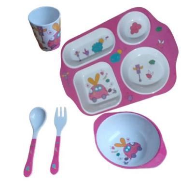 Imagem de Kit Refeição Infantil Papinha Prato Copo Talheres Pote 5 Pçs - Idea, R