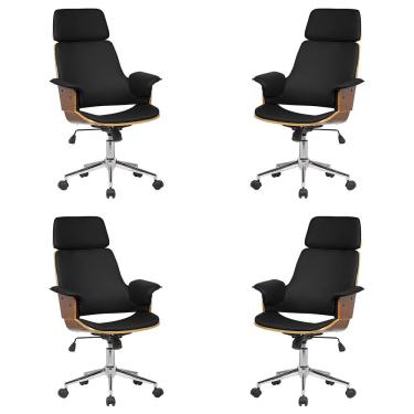 Imagem de Kit 4 Cadeira de Escritório Home Office Decorativas Casemiro PU c/Regulagem de Altura Base Giratória Preto G56 - Gran Belo