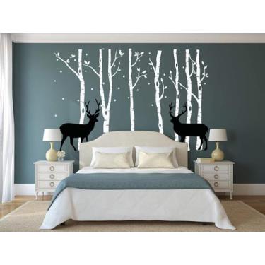 Imagem de Decalque de parede LUCKKYY Birch Tree Deer Nursery Forest (branco)