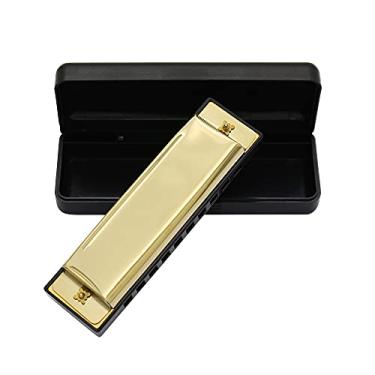 Imagem de RiToEasysports Gaita de Metal Leve Com 10 Furos, Som Melodioso, Fácil de Transportar, Adequada para Amantes da Música, Ouro/prata (Ouro)