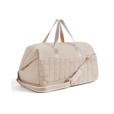 Imagem de Arxus Bolsa de ginástica feminina, bolsa transversal com alça de ombro, bolsa de viagem antimanchas com bolso molhado, bolsa leve para viagem de fim de semana, resistente à água, Camelo