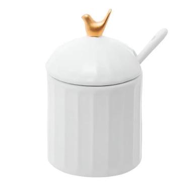 Imagem de Açucareiro de Cerâmica C/Colher Colibri Branco 10,5x7cm Wolff