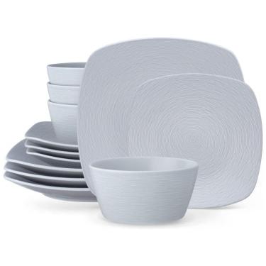 Imagem de Aparelho de Jantar para Todas as Ocasiões com 12 Peças, Formato Quadrado e Material de Porcelana, Noritake 4390-12J, Cinza