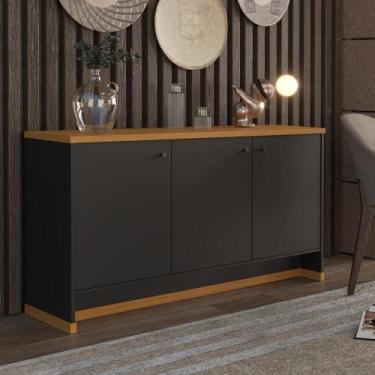 Imagem de Buffet Aparador 3 Portas 136cm Com Tampo 25mm Verbena - Preto E - VIAN