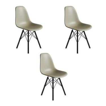 Imagem de Conjunto 3 Cadeiras Eames Estilo Moderno em Ferro Preto com Assento Fe