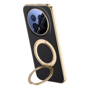 Imagem de FWYANZH Capa magnética para Honor Magic 8 Pro/8, suporte de anel dobrável giratório, proteção total da lente galvanizada, borda dourada, preta, 8Pro