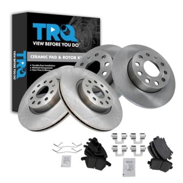 Imagem de TRQ Kit de rotor e pastilha de freio dianteiro e traseiro de cerâmica compatível com Audi A3 A3 Quattro 2005-2010 Volkswagen Jetta 2008