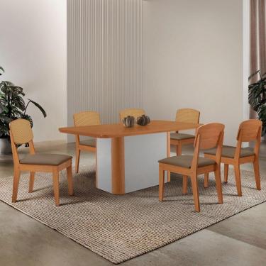 Imagem de Mesa De Jantar Isadora 180cm Tampo Mdf Laminado Veludo Capuccino Naturale Off White