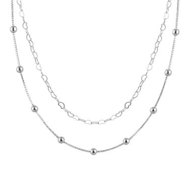 Imagem de VIRENZA Kit 2 Colares Bolinha + Elo Coraçao Folheado Prata 925