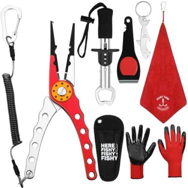 Imagem de VioraWhite Kit de 8 ferramentas de pesca, conjunto de removedor de anzol, inclui alicates de pesca, garra de lábio de peixe, tesouras multifuncionais, luvas de pesca, chaveiro e gancho para homens e