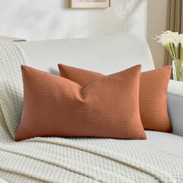 Imagem de FUTEI Conjunto de 2 capas de almofada decorativas enferrujadas, 30 x 50 cm, estampa listrada de orelha de trigo macia, decoração de casa moderna para sofá-cama, sala de estar