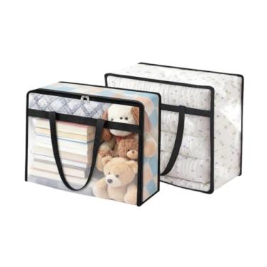 Imagem de CCMTangHong Pacote com 2 sacos transparentes de armazenamento de roupas para edredom, roupas e roupa de cama, organizadores de armário de 40 L e recipientes de armazenamento, sacos dobráveis de vinil