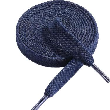 Imagem de Cadarços planos azul marinho para treinadores, cadarços de poliéster de camada dupla de 125 cm de comprimento, 9 mm de largura, cadarços de substituição para tênis, sapatos casuais e calçados