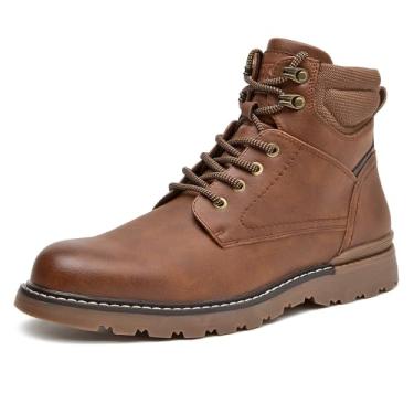 Imagem de CLOWSE Bota masculina Chukka casual de combate de motocicleta, com zíper, moderna, de couro, para trilhas, Marrom, 45