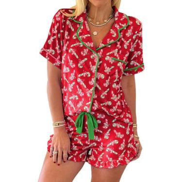 Imagem de Conjunto de pijamas KevaMolly Christmas Candy Cane Print para mulheres