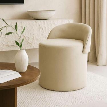 Imagem de Puff Banco Orgânico Encosto Redondo Sala Estar Quarto Suede Bege - Bla