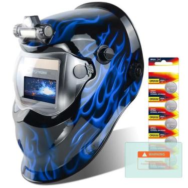 Imagem de Capacete de soldagem TRQWH Auto Darkening Solar Powered Blue