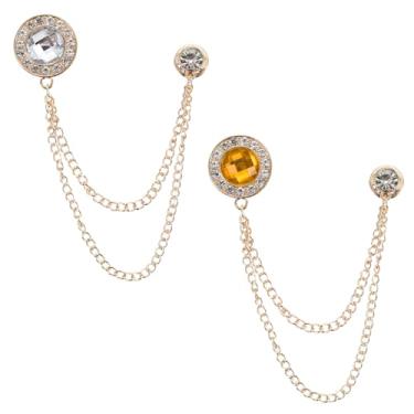 Imagem de PATIKIL Alfinetes de broche de corrente de pedras preciosas, 2 peças de broche de corrente de pendurar broche de terno com borla de cristal redondo crachá de lapela para mulheres e homens, camisas de